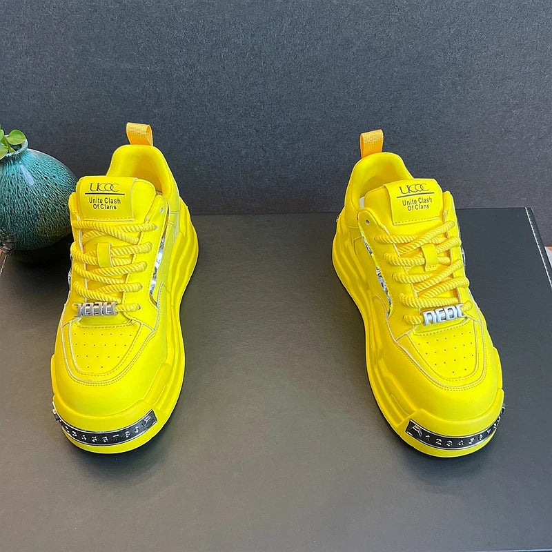 New Arrival Men Fashion Personalized and Trendy Yellow Shoes Spring Autumn Luxury Designer Metal Decoration Chunky Sneakers