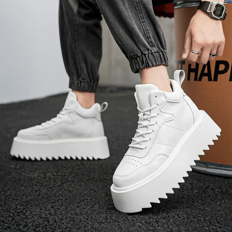 2025 New Mens Shoes High Top Male Sneakers Leather Platform Shoes Comfortable Outdoor Men Running Shoes Breathable Tenis Hombres