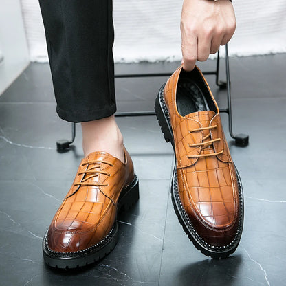 Business shoes British casual shoes Increase leather shoes Korean version breathable lace-up hair stylist men's shoes