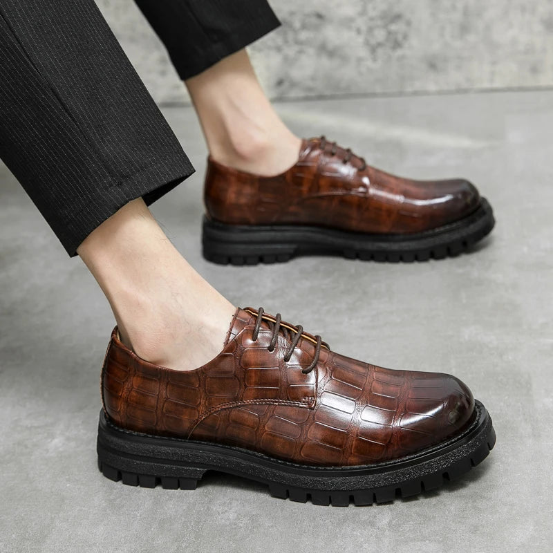 2024 Men's Thick soled Oxford Shoes Fashion Versatile Breathable Office Classic Business Luxury Designer Formal Crocodile Shoes
