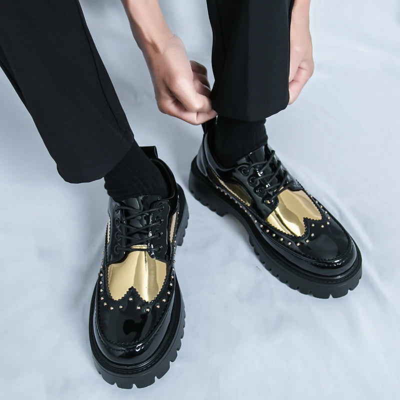 Men Casual Office Business Formal Oxford Thick Bottom Dress Shoes Men Gentleman Outdoor Patent Leather Wedding Shoes Fashion