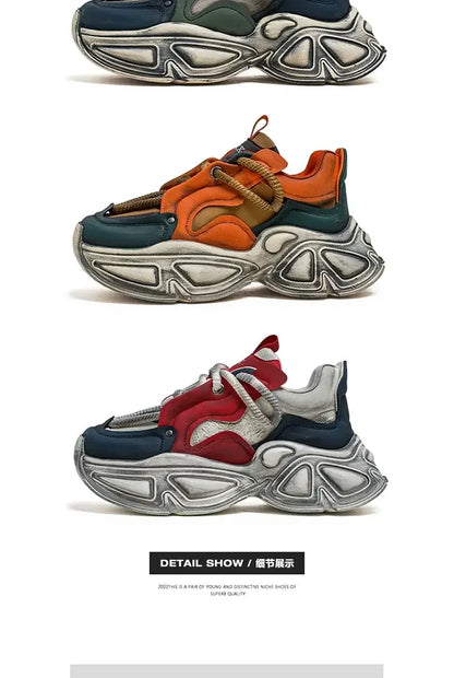Chunky Sneaker Men Designer Sport Shoes Fashion Casual Microfiber Leather Fabric Breathable Height Increased Flat Platform Shoes