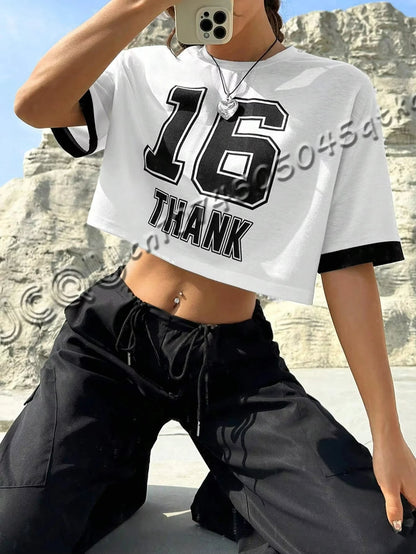New Number 16 Women's Short Sleeve T-Shirt Casual Crew Neck Summer Women's Sport Short T-shirt Tops Tee Racing T-shirt