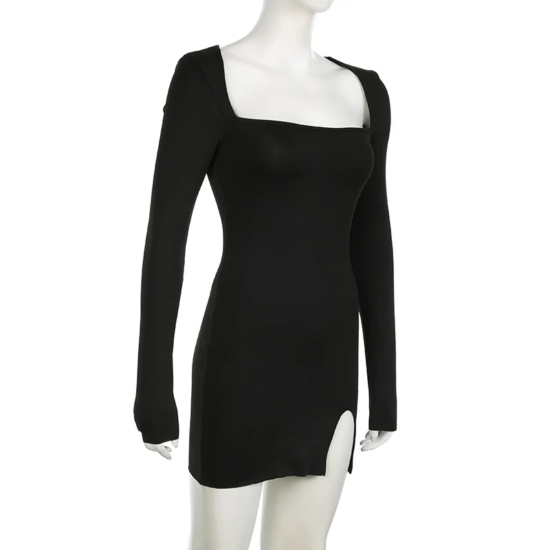 Fashion Autumn Dresses Women New Streetwear Long Sleeves Split Lace-up Mini Dress Black Sexy Backless Female Casual Slim Dresses