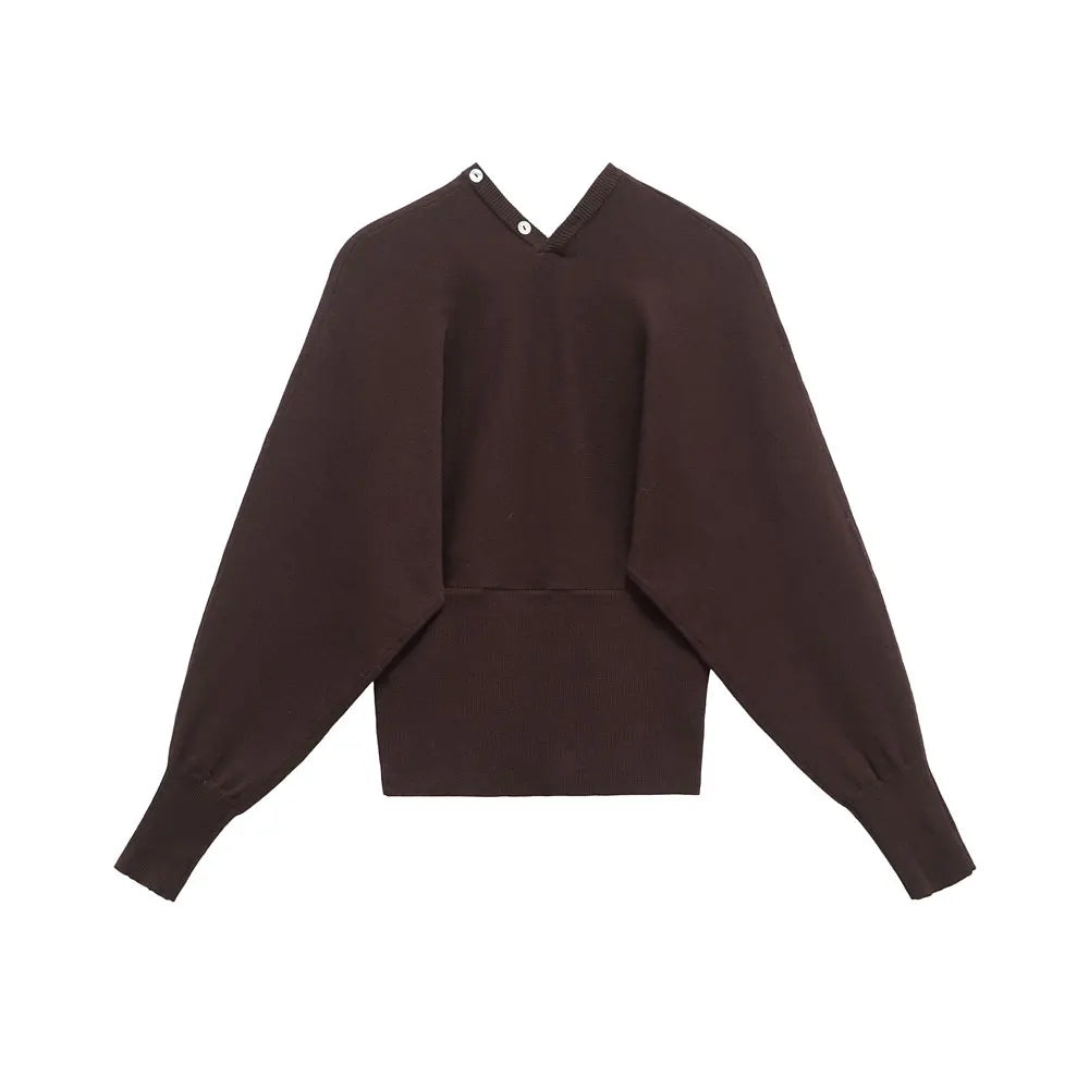 TRZA Women's Fashion Front Button V Neck Knit Cardigan Sweater Long Sleeve Fitted Hem Chic Outerwear Female Tops