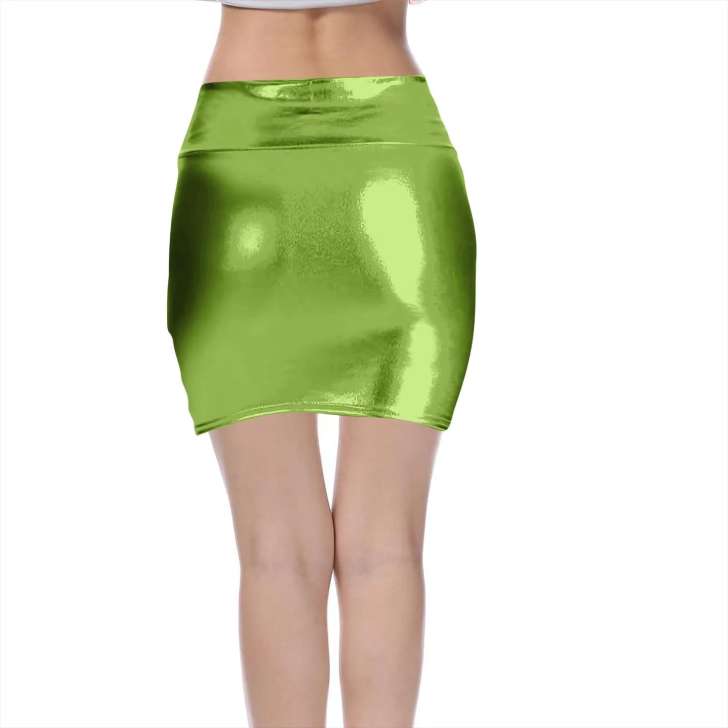 Sexy PU Leather Short Skirts for Women Club Prom Performance Solid High Waist Mini Skirt Gold Red Shine Bright Fladas Mujer XXL