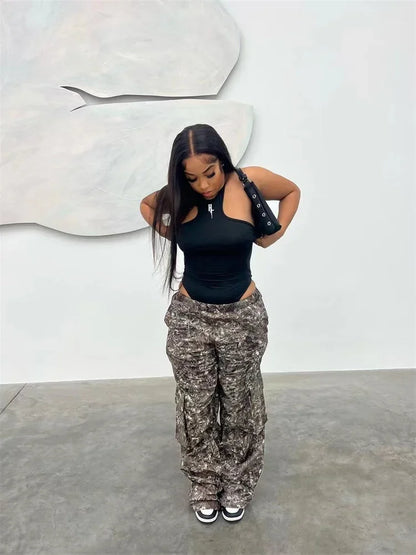 Summer Outfits y2k Clothes Streetwear Print Pants For Women Gray Casual Trousers Baggy High Waist Wide Leg Pants Trousers