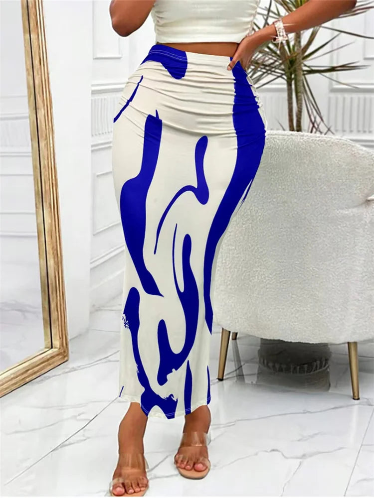 Women's Summer Bodycon Long Skirt Casual High Waist Zebra Print Slim Fit Skirt Elegant Fishtail Skirt