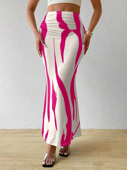 Women's Summer Bodycon Long Skirt Casual High Waist Zebra Print Slim Fit Skirt Elegant Fishtail Skirt