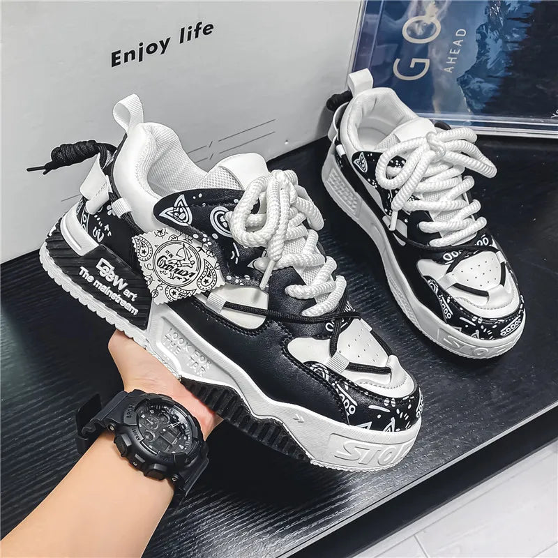 Men's Casual Board Shoes Thick sole Platform Height Increasing Shoes Korean version trend Board shoes Clunky Sneaker Dad Shoes