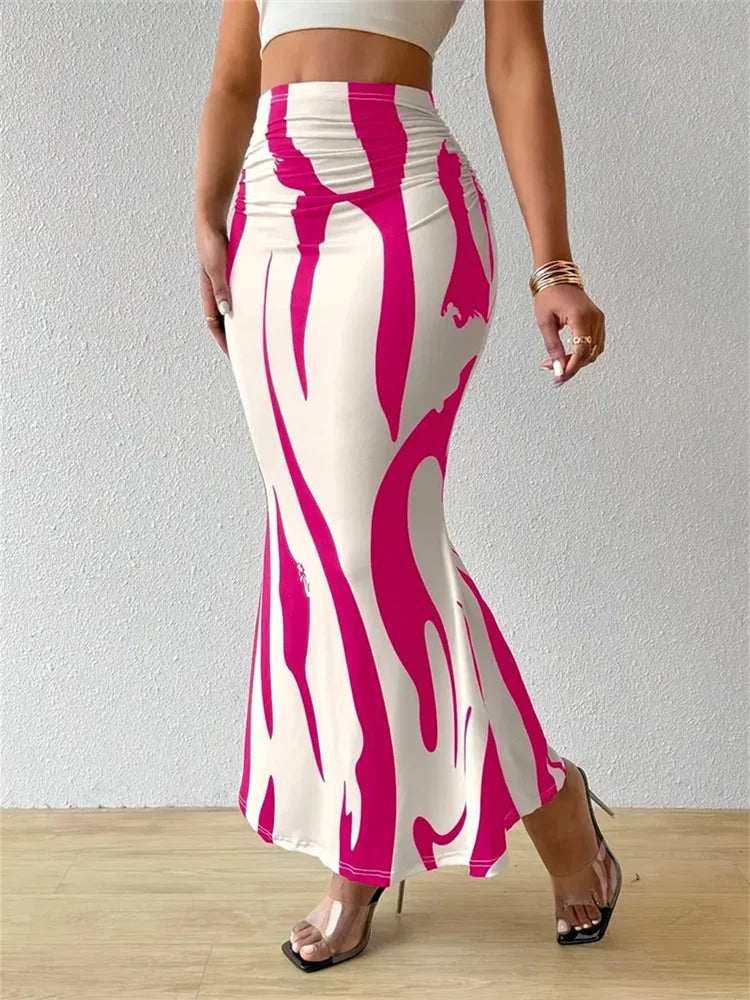 Women's Summer Bodycon Long Skirt Casual High Waist Zebra Print Slim Fit Skirt Elegant Fishtail Skirt