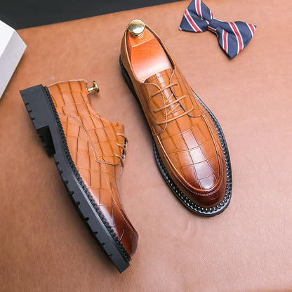 Business shoes British casual shoes Increase leather shoes Korean version breathable lace-up hair stylist men's shoes