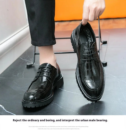 Business shoes British casual shoes Increase leather shoes Korean version breathable lace-up hair stylist men's shoes
