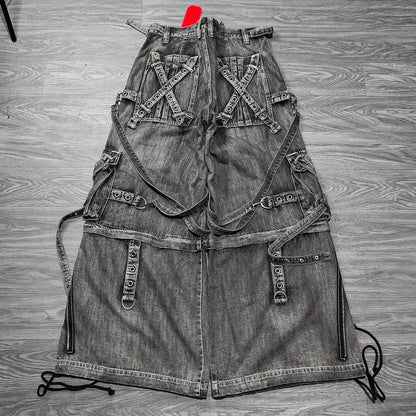 Vintage Heavy Jeans Y2K Clothes Men Women Harajuku Hip Hop Multi Pocket Washed Distressed Baggy Jeans Oversized Wide Leg Trouser