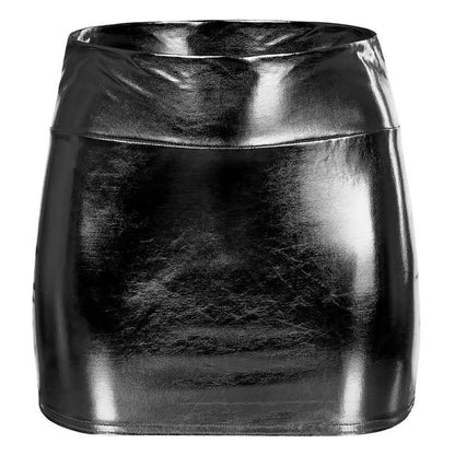 Sexy PU Leather Short Skirts for Women Club Prom Performance Solid High Waist Mini Skirt Gold Red Shine Bright Fladas Mujer XXL