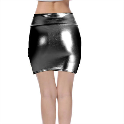 Sexy PU Leather Short Skirts for Women Club Prom Performance Solid High Waist Mini Skirt Gold Red Shine Bright Fladas Mujer XXL