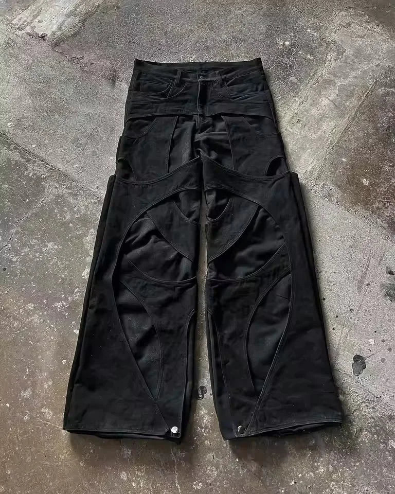 European and American oversized pocket washed wide leg straight leg jeans men's y2k Harajuku high street denim wide leg pants