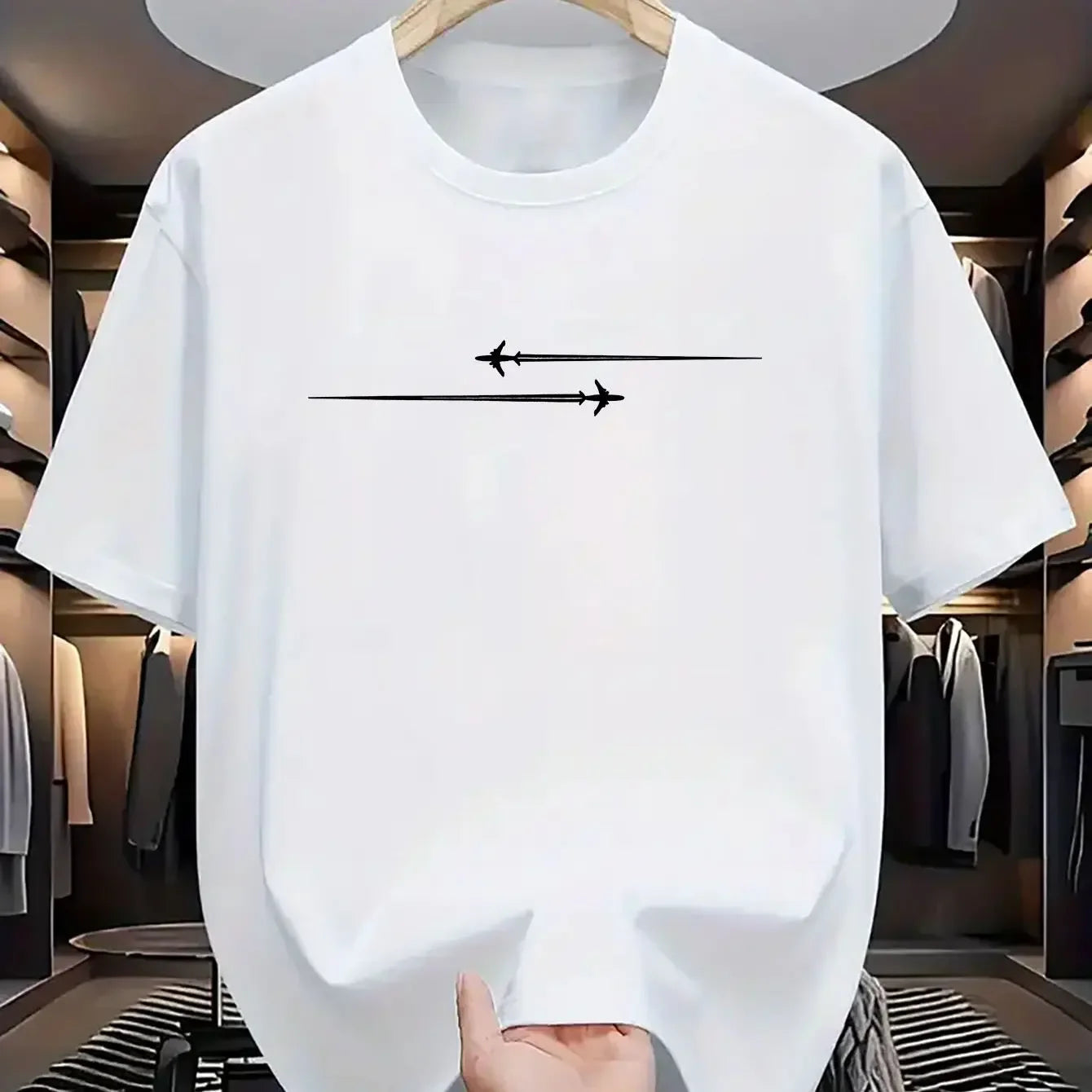 Summer Men's Casual Large Creative Aircraft Pattern Printing Comfortable Sports Round Neck Short Sleeve T-shirt
