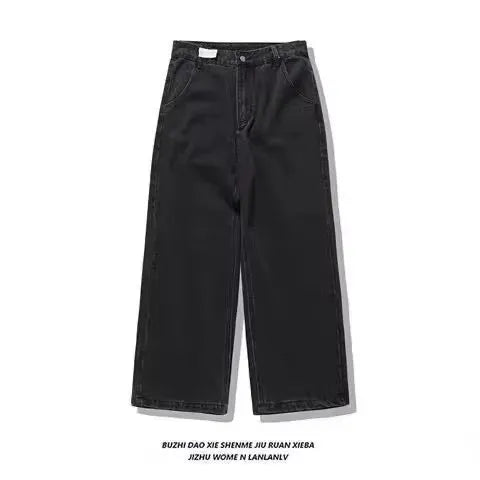 Vintage Mens Baggy Black Jeans Summer Gothic Cross Graffiti Straight Denim Pants High Street Women Casual Wide Leg Trousers