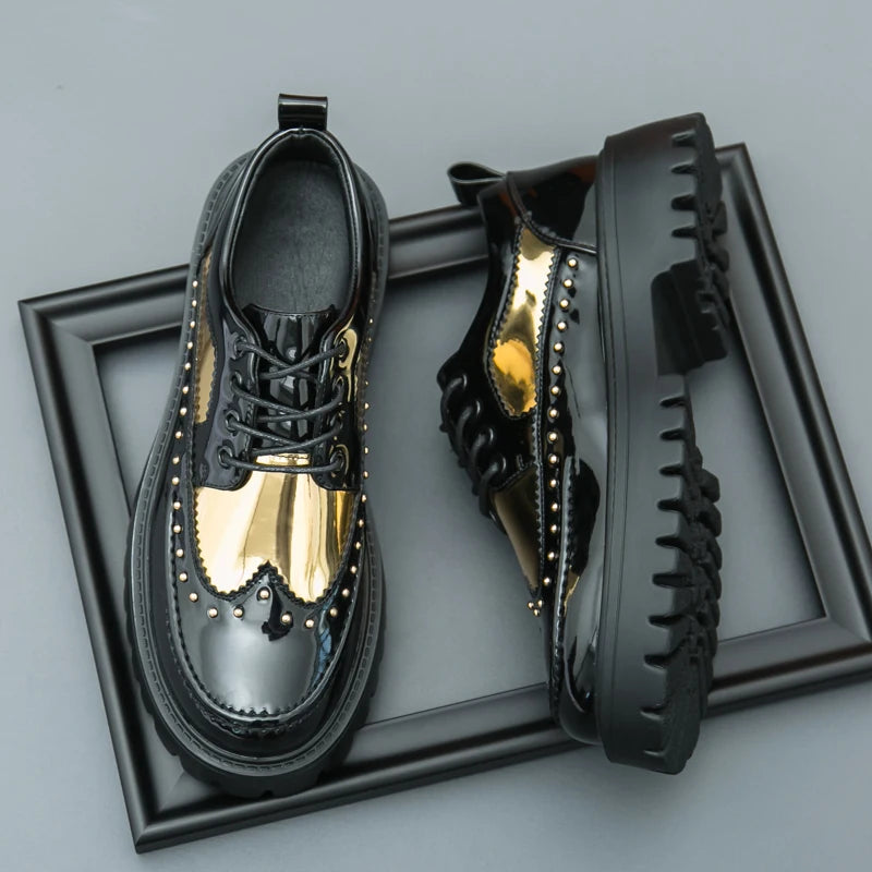 Men Casual Office Business Formal Oxford Thick Bottom Dress Shoes Men Gentleman Outdoor Patent Leather Wedding Shoes Fashion