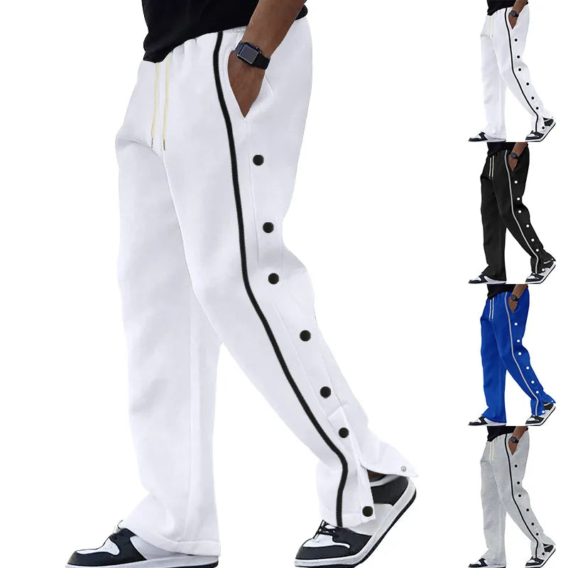 2024 Casual Sports Breasted Pants Men's Autumn New Button Loose Straight Drawstring Oversized Sweatpants Trousers Free shipping