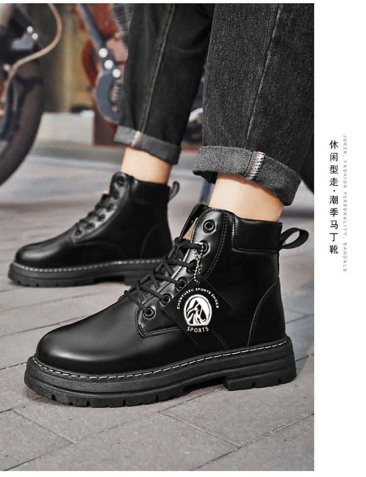 High Top Boots Men's Leather Shoes Fashion Motorcycle Men's Ankle Boots Winter Boot Lace Up Botas Hombre Cowboy Boots