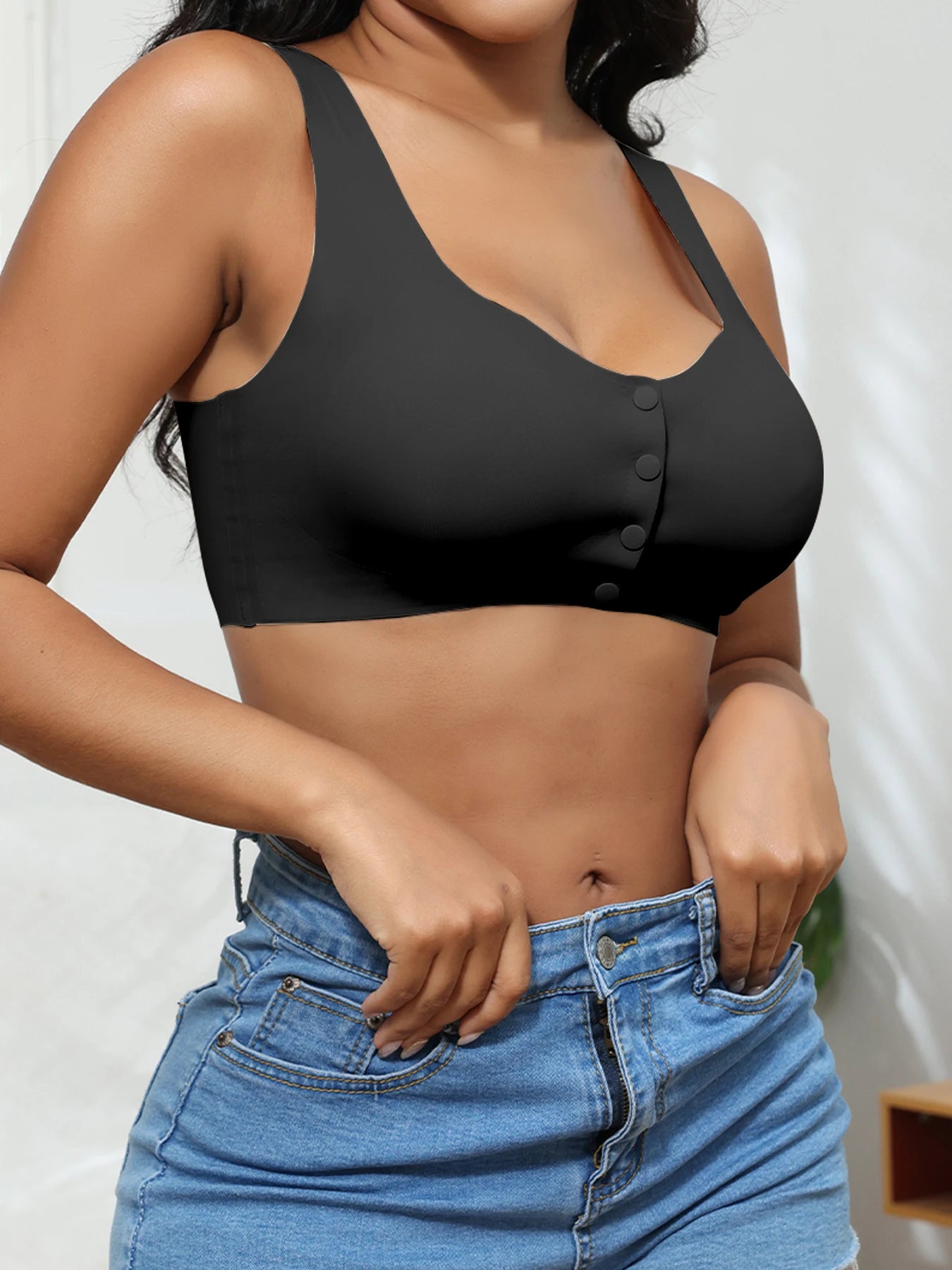 Front button underwear bra no underwire smooth breathable comfortable solid color gathering no trace invisible seamless@W13