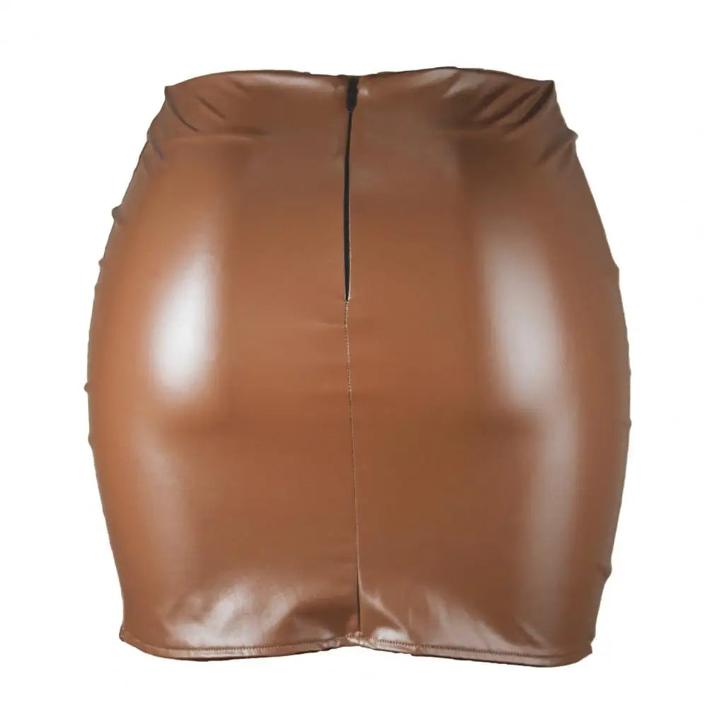 Leather Slim Mini Skirt Sexy Fashion PU Hot Short High Waist Skirt Korean Nightclub Faux Leather High Waist Split Skinny Skirt