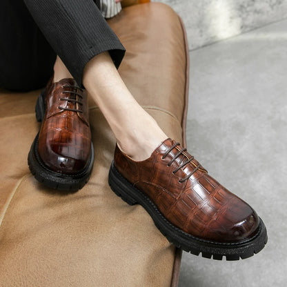2024 Men's Thick soled Oxford Shoes Fashion Versatile Breathable Office Classic Business Luxury Designer Formal Crocodile Shoes