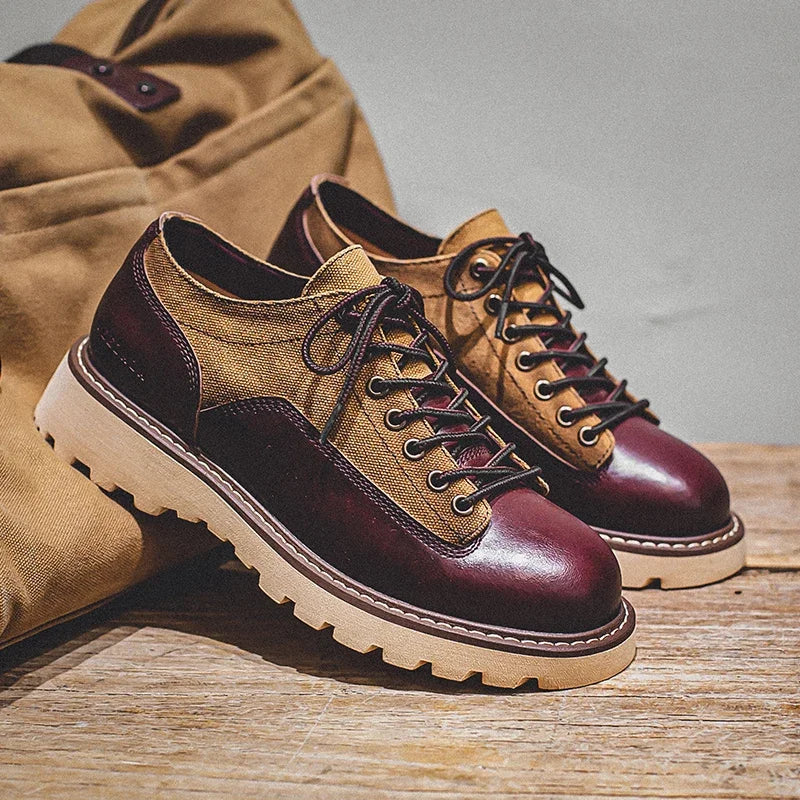 British Style Men's Work Shoes American Thick Soled Casual Shoes Men's Leather Trendy Shoes Retro Style  Luxury Shoes