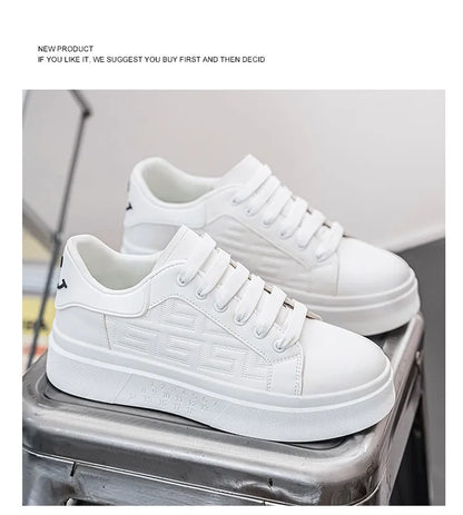 2025 Spring Autumn New Men's Shoes Breathable Comfortable White Shoes Men's Platform Sneakers Lace-up Casual Sports Shoes