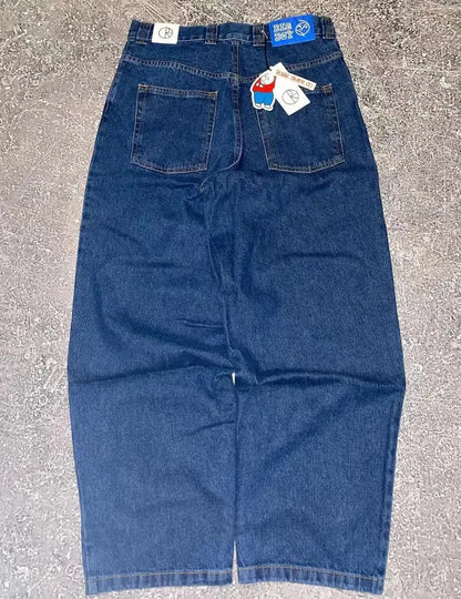 European and American oversized pocket washed wide leg straight leg jeans men's y2k Harajuku high street denim wide leg pants
