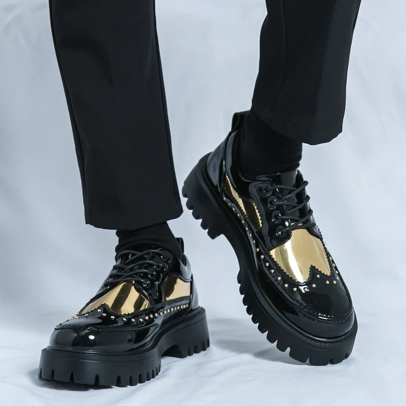 Men Casual Office Business Formal Oxford Thick Bottom Dress Shoes Men Gentleman Outdoor Patent Leather Wedding Shoes Fashion