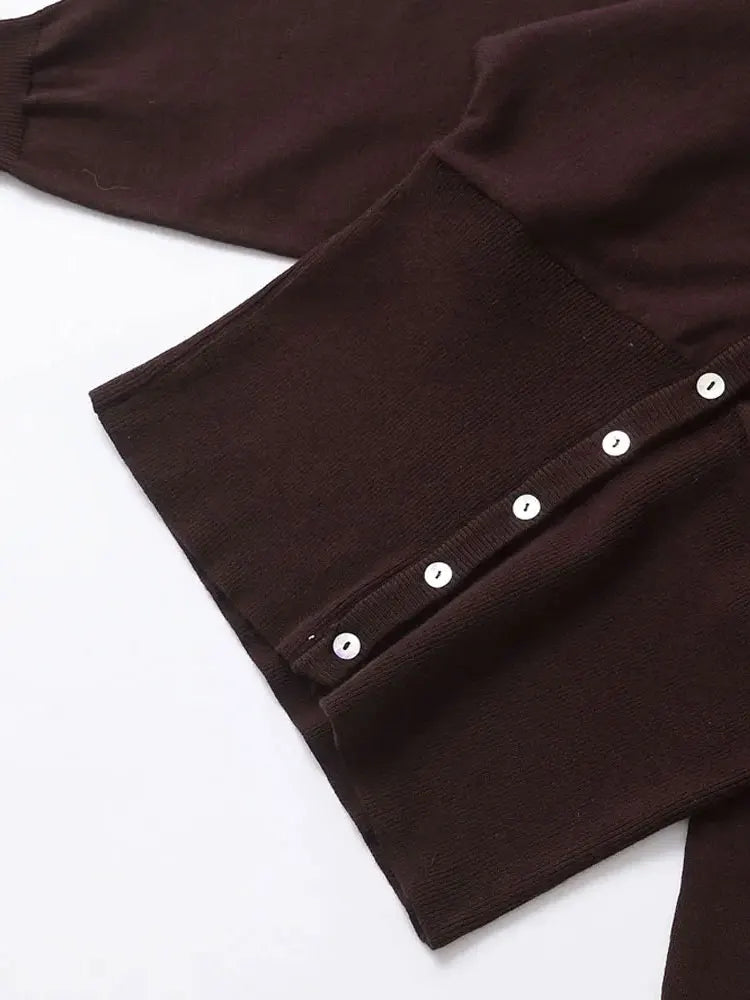 TRZA Women's Fashion Front Button V Neck Knit Cardigan Sweater Long Sleeve Fitted Hem Chic Outerwear Female Tops