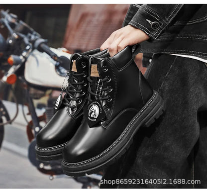 Men's Boots Lace Up 2024 Winter New High Top Leisure All-match Men's Casual Boots Non-slip Trend Rubber Men Flat Boots