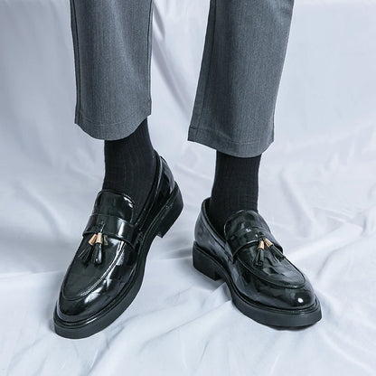 Fashion Business Chequer Loafers Men's Slip-On Brown Office Moccasins Male Dress Shoes Career Black Leather Shoes Plus Size38-47
