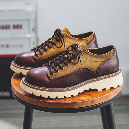 British Style Men's Work Shoes American Thick Soled Casual Shoes Men's Leather Trendy Shoes Retro Style  Luxury Shoes