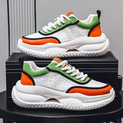 Chunky Sneaker Men Designer Hollow Sole Sport Shoes Fashion Casual Leather Fabric Breathable Height Increased Platform Gym Shoes