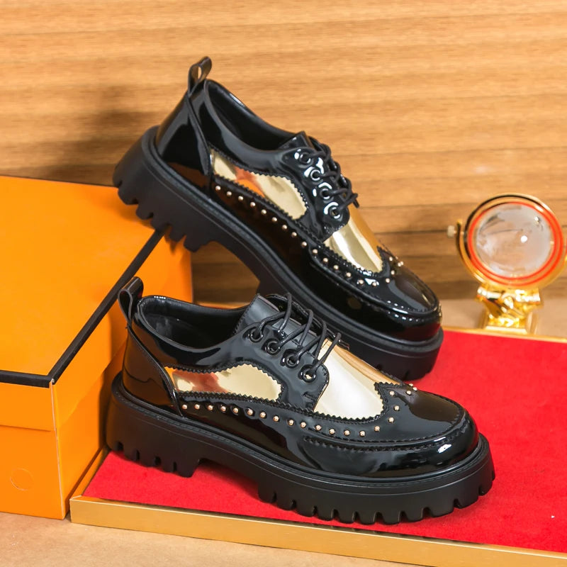 Men Casual Office Business Formal Oxford Thick Bottom Dress Shoes Men Gentleman Outdoor Patent Leather Wedding Shoes Fashion