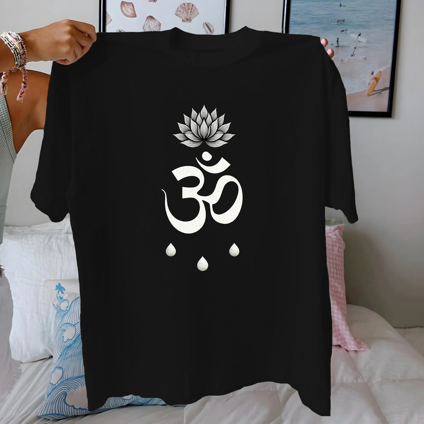 Whether Om symbol with lotus flower  pure cotton women's Tshirt comfort fit