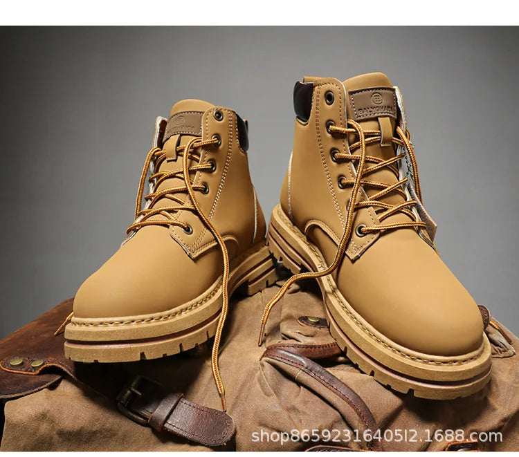 Men's Boots Lace Up 2024 Winter New High Top Leisure All-match Men's Casual Boots Non-slip Trend Rubber Men Flat Boots