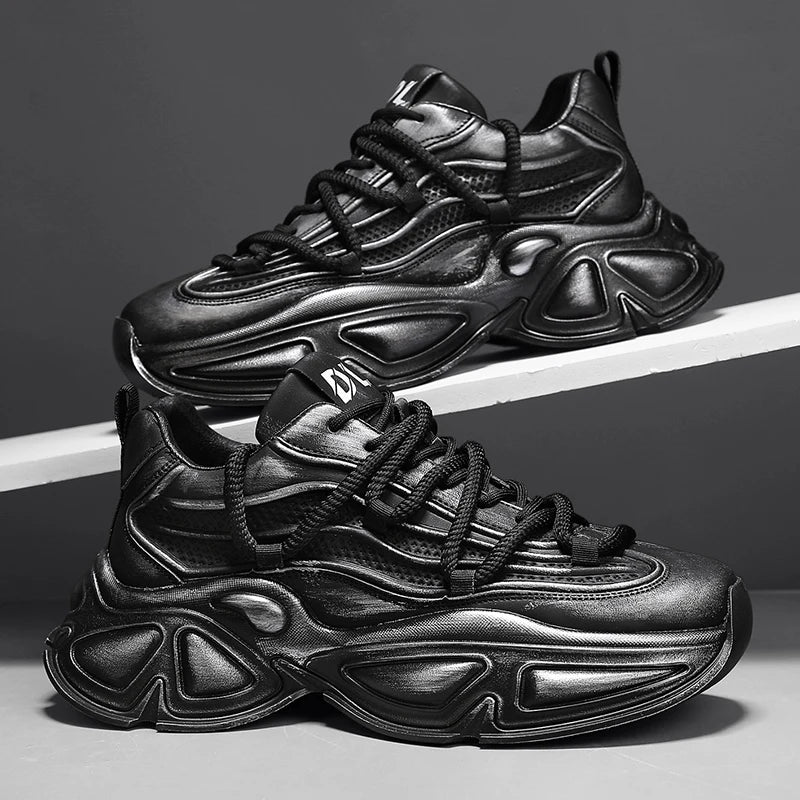 Chunky Sneaker Men Designer Sport Shoes Fashion Casual Microfiber Leather Fabric Breathable Height Increased Flat Platform Shoes