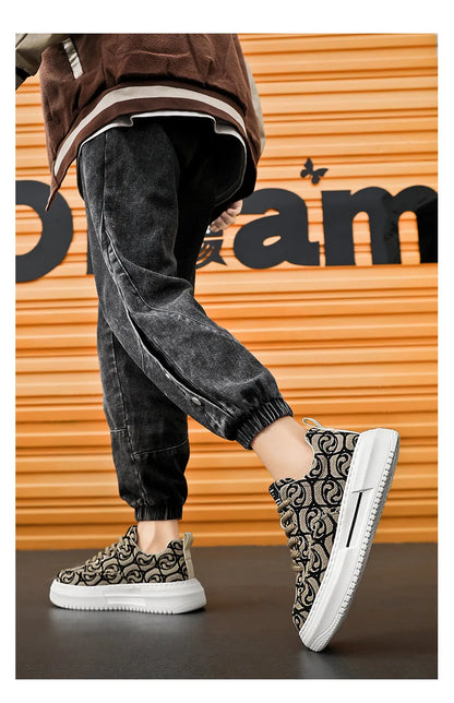 Sneakers Men New Fashion Prints Men's Platform Canvas Shoes Low Top Designer Casual Loafers Flat Vulcanized Shoes Men Footwear