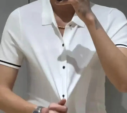 Luxury Fashion Golf Shirts Stripe Lapel Slim Appear Thin Polo T Shirts Business Casual Polo Men's Short Sleeved Top Summer 2025