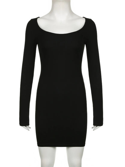 Autumn Winter Sexy Square Neck Low-cut Slim Bodycon Mini Dress Women Long Sleeved Skinny Dress Elegant Club Party Vestidos