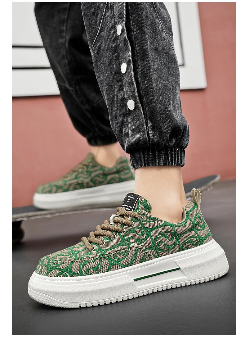 Sneakers Men New Fashion Prints Men's Platform Canvas Shoes Low Top Designer Casual Loafers Flat Vulcanized Shoes Men Footwear