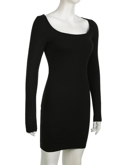 Autumn Winter Sexy Square Neck Low-cut Slim Bodycon Mini Dress Women Long Sleeved Skinny Dress Elegant Club Party Vestidos