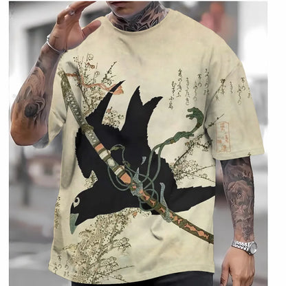 Japanese Style T-Shirt For Men Ukiyo-e Graphic T Shirts 3D Print Tees Short Sleeve T Shirts Oversized Men's Clothing Tops Summer