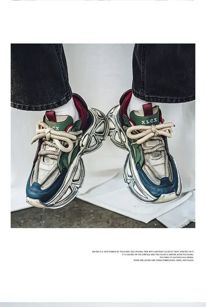 Chunky Sneaker Men Designer Sport Shoes Fashion Casual Microfiber Leather Fabric Breathable Height Increased Flat Platform Shoes