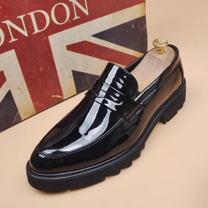 men's fashion wedding party dress patent leather shoes slip-on lazy shoe black trend platform loafers gentleman sneakers zapatos